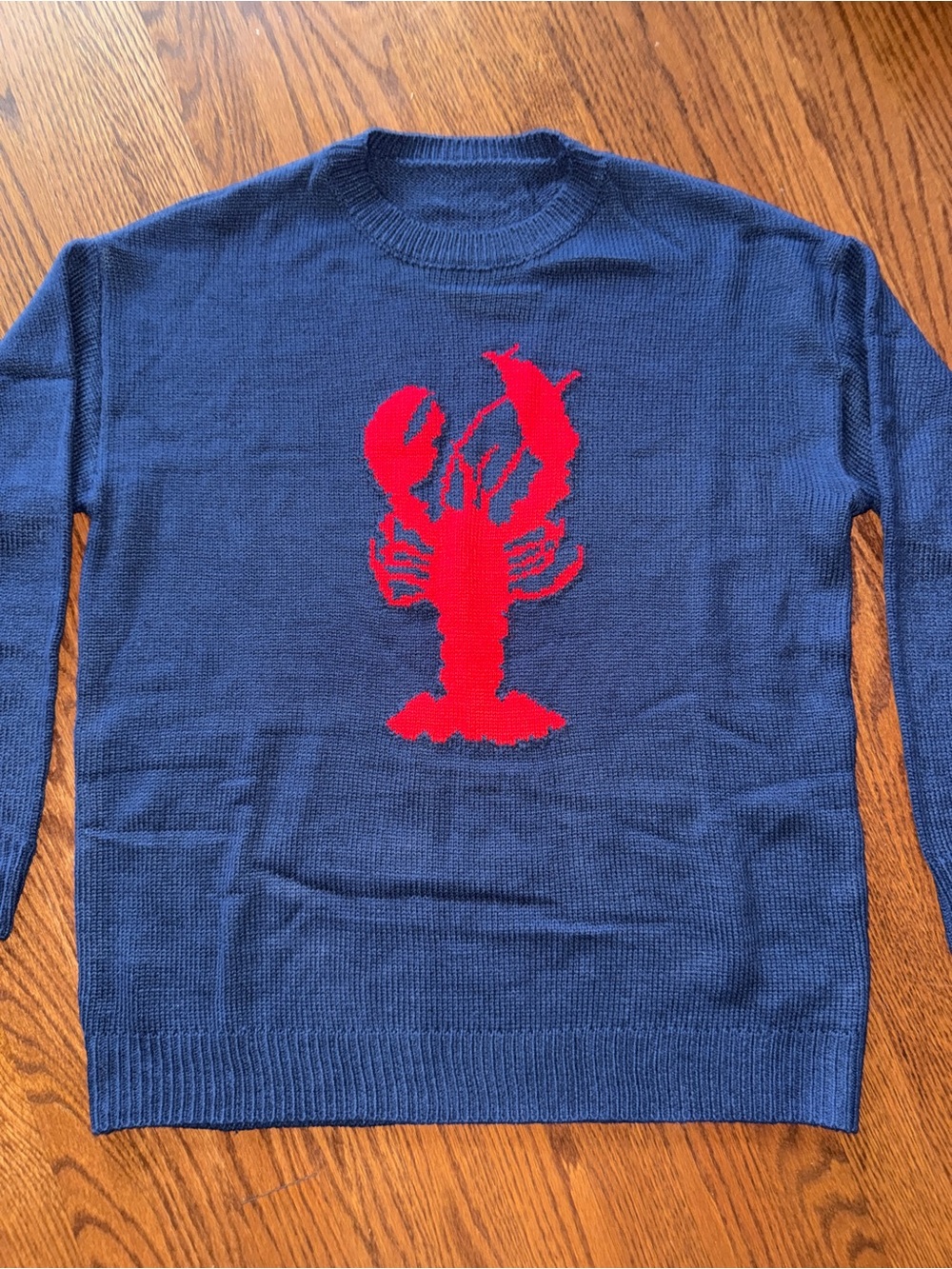 Navy Crewneck Sweater with Red Lobster Size L